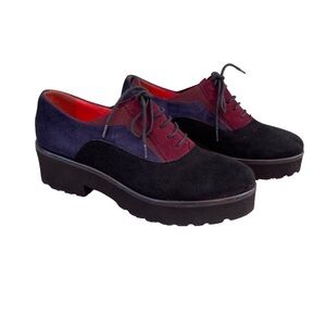 Vintage Pas De Rouge Platform Oxford Red Blue Black Suede Extralight Sz EU 35